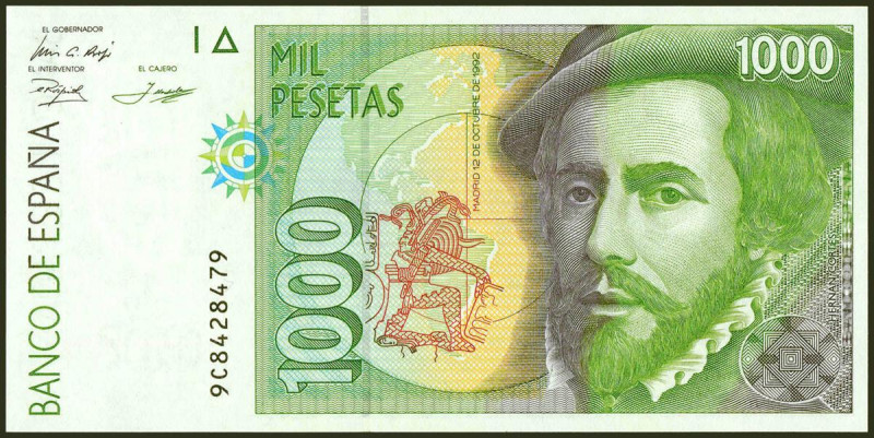 1000 Pesetas. 12 de Octubre de 1992. Serie especial 9C. (Edifil 2021: 483d). SC.