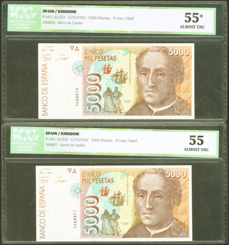 5000 Pesetas. 12 de Octubre de 1992. Pareja correlativa. Sin serie. (Edifil 2021...