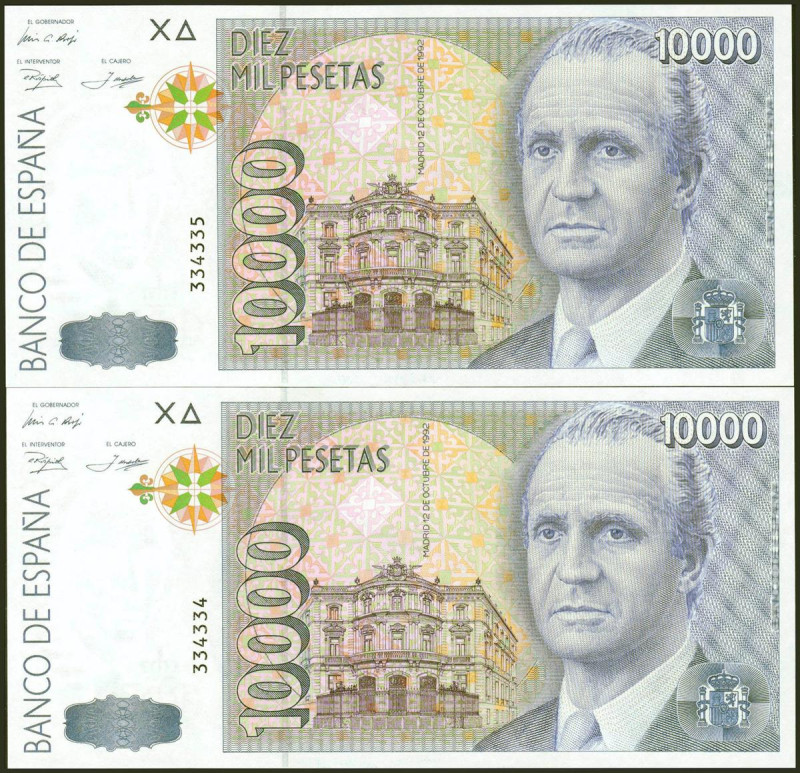 10000 Pesetas. 12 de Octubre de 1992. Pareja correlativa. Sin serie. (Edifil 202...