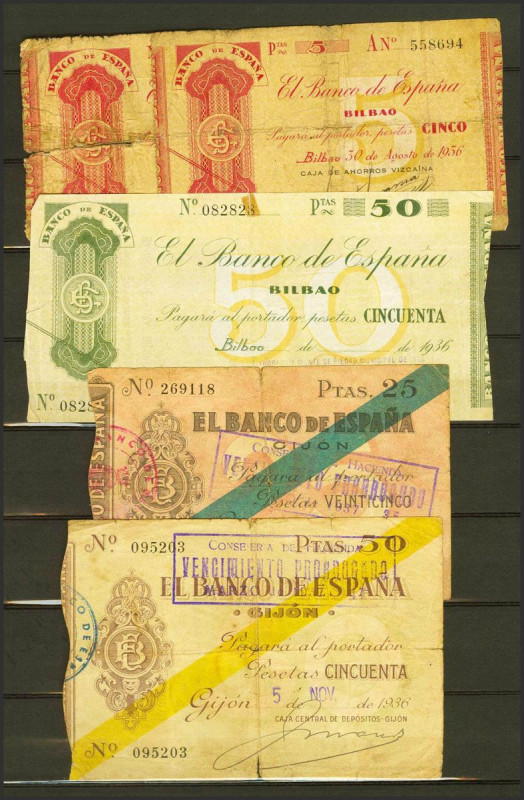 Conjunto de billetes del Banco de España, la mayoría del Banco de Bilbao (incluy...