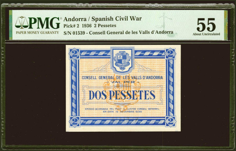 ANDORRA. 2 Pessetas. 19 de Diciembre de 1936. Sin serie. (Edifil 2021: 4, Pick: ...