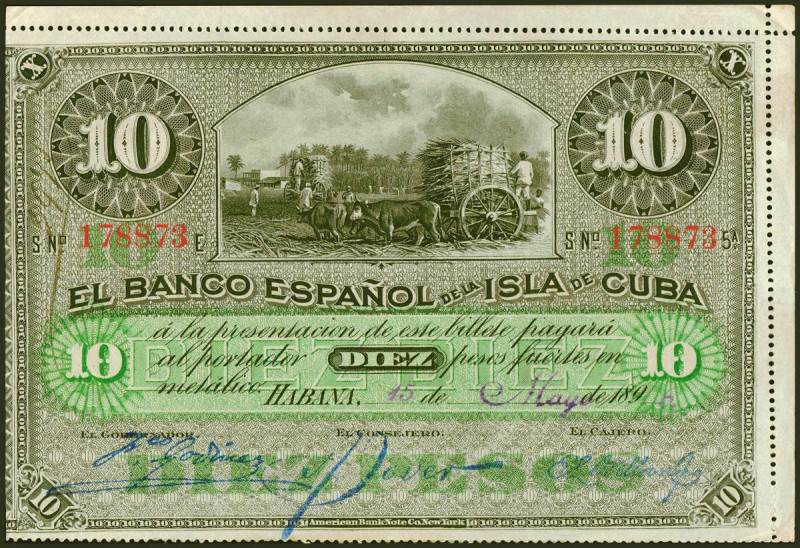 BANCO ESPAÑOL DE LA ISLA DE CUBA. 10 Pesos. 15 de Mayo de 1896. Serie E y fechad...