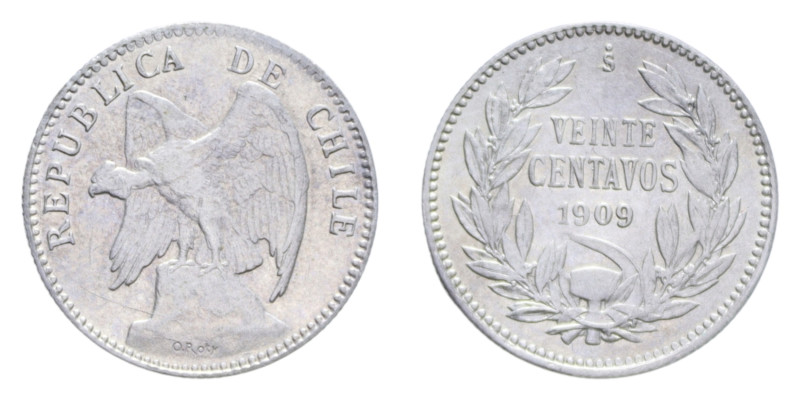 CILE 20 CENTAVOS 1909 AG. 3 GR. qSPL