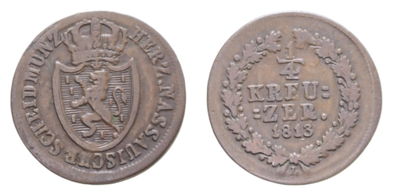 GERMANIA NASSAU 1/4 KREUZER 1813 VAR. CU. 1,54 GR. BB+