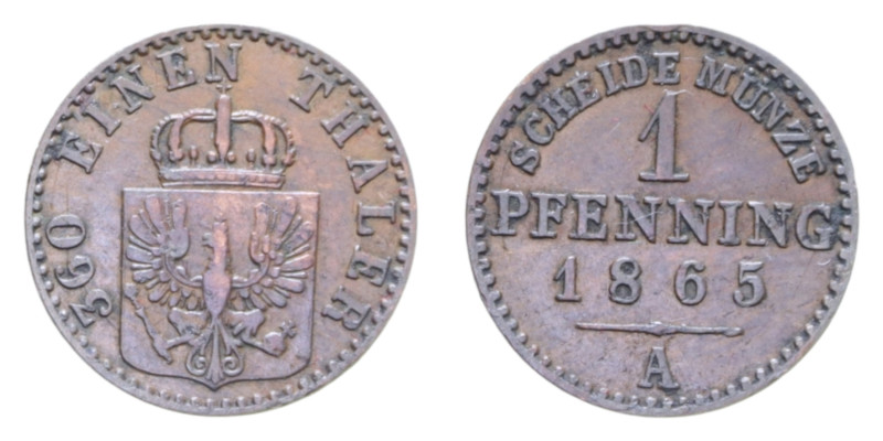 GERMANIA PRUSSIA 1 PFENNIG 1865 A CU. 1,46 GR. BB+