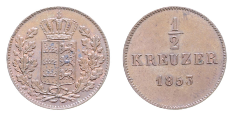 GERMANIA WURTTEMBERG 1/2 KREUZER 1853 CU. 1,78 GR. SPL-FDC