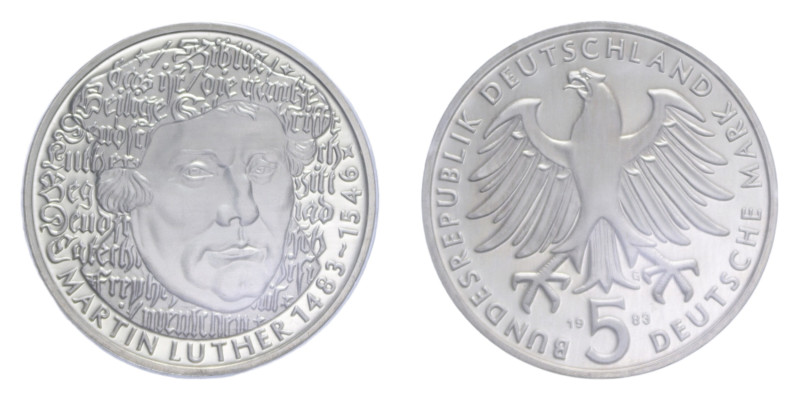 GERMANIA 5 MARK 1983 G NI. 10 GR. IN BLISTER PROOF