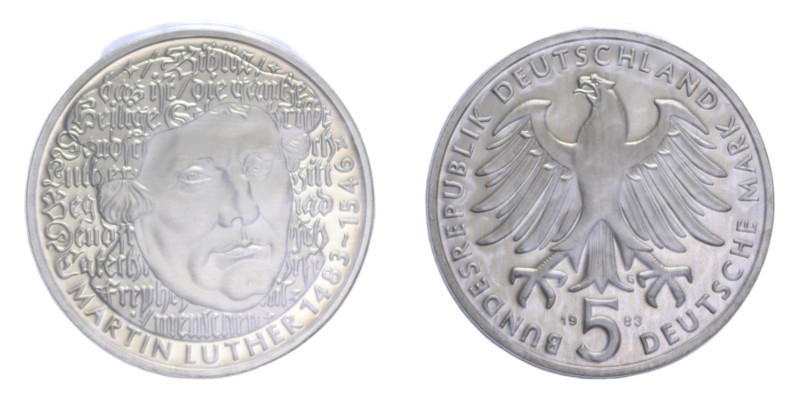 GERMANIA 5 MARK 1983 G NI. 10 GR. IN BLISTER PROOF