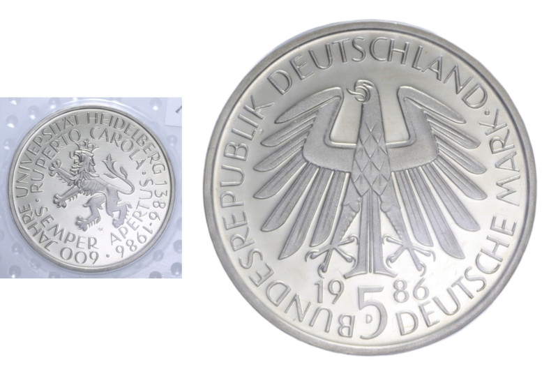 GERMANIA 5 MARK 1986 D NI. 10 GR. IN BLISTER PROOF