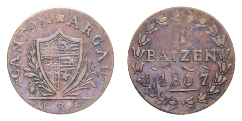 SVIZZERA AARGAU 1 BATZEN 1807 R MI. 2,62 GR. BB+