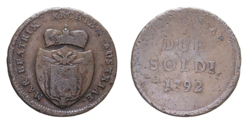 MASSA DI LUNIGIANA MARIA BEATRICE D'ESTE CYBO MALASPINA (1790-1796) 2 SOLDI 1792...