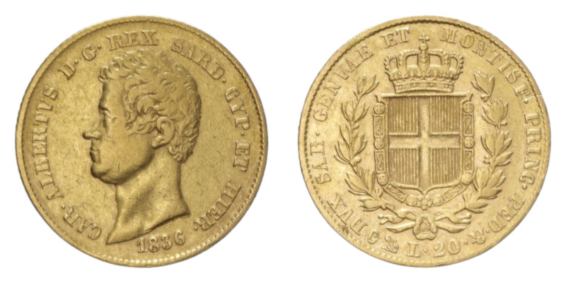 CARLO ALBERTO (1831-1849) 20 LIRE 1836 GENOVA NC AU. 6,40 GR. BB/BB+