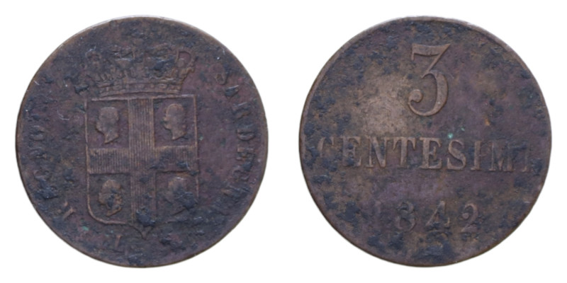 CARLO ALBERTO (1831-1849) 3 CENT. 1842 TORINO R CU. 2,78 GR. MB-BB