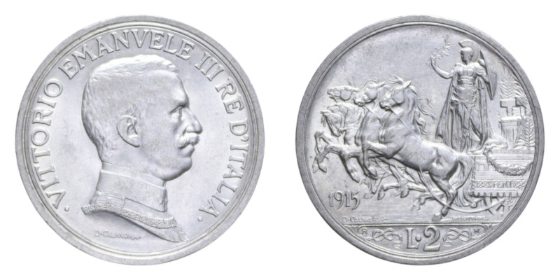 VITT. EMANUELE III (1900-1943) 2 LIRE 1915 QUADRIGA BRIOSA AG. 10,02 GR. SPL+/SP...