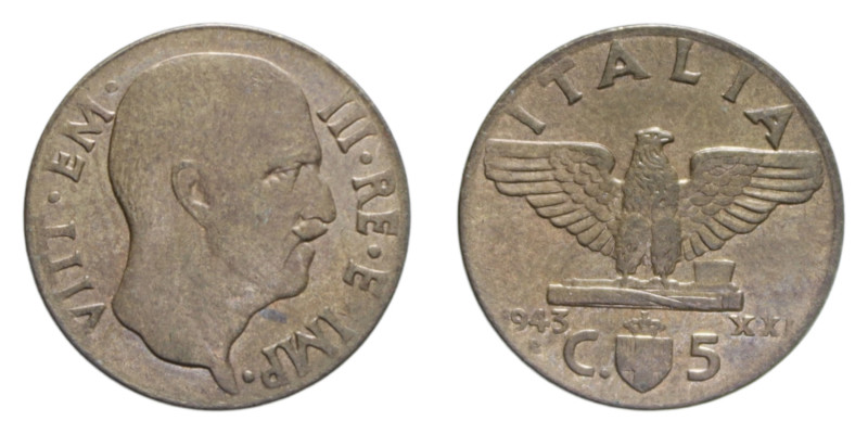 VITT. EMANUELE III (1900-1943) 5 CENT. 1943 IMPERO R BA. 2,94 GR. SPL