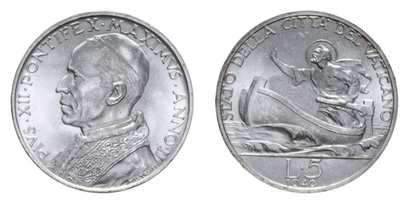 PIO XII (1939-1958) 5 LIRE 1940 AG. 5 GR. FDC (PATINA)