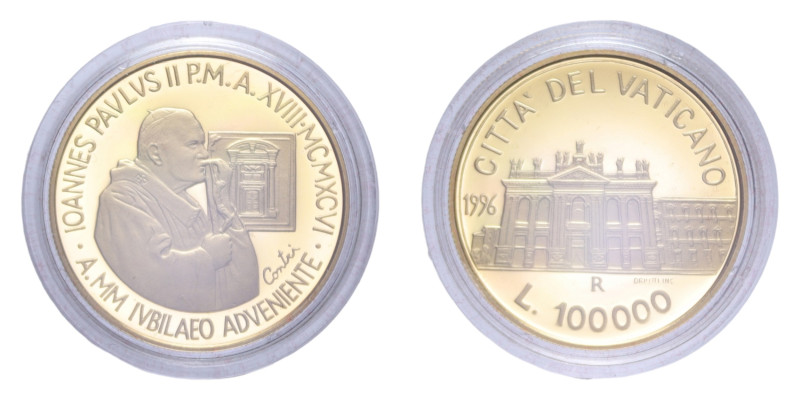 GIOVANNI PAOLO II (1978-2005) 100000 LIRE 1996 AU. 15 GR. IN COFANETTO PROOF