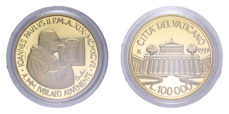 GIOVANNI PAOLO II (1978-2005) 100000 LIRE 1997 AU. 15 GR. IN COFANETTO PROOF