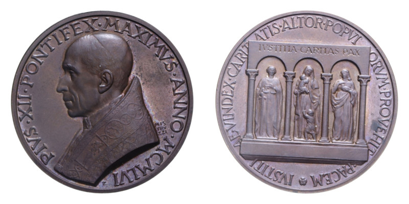 PIO XII MEDAGLIA ANNUALE 1956 CU. 44 MM. 37,10 GR. qFDC