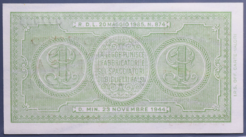 LUOGOTENENZA ITALIANA 1 LIRA 1944 ITALIA LAUREATA FDS