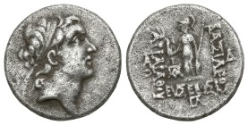 Greek
KINGS of CAPPADOCIA. Ariarathes IV Eusebes ( circa 220-163 BC).
AR Drachm (17.1mm 4g)
Obv: Diademed head of Ariarathes right.
Rev: BAΣΙΛΕΩΣ ...