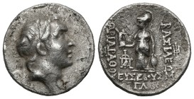 Greek
KINGS OF CAPPADOCIA. Ariarathes V Eusebes Philopator (Circa 163-130 BC). Drachm. Eusebeia. Dated RY 33 (130/29 BC).
AR Drachm (17.1mm 4g)
Obv...