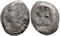 Greek
ACHAEMENID EMPIRE. Time of Darios II (circa 425-405 BC). Sardes
AR Siglos (16mm 5.3g)
Obv: Persian king or hero, wearing kidaris and kandys a...