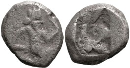 Greek
ACHAEMENID EMPIRE. Time of Artaxerxes II to Artaxerxes III (Circa 375-340 BC). Sardes.
AR Siglos (16mm 5.18g)
Obv: Persian king in kneeling-r...