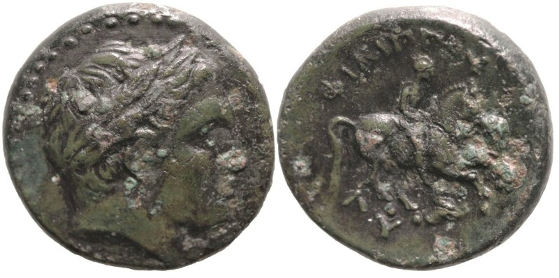 Greek
KINGS of MACEDON. Philip II (359-336 BC).
AE Bronze (19mm 6.13g)
Obv: D...