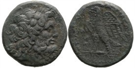Greek
PTOLEMAIC KINGS OF EGYPT. Ptolemy II Philadelphos (285-246 BC). Uncertain mint 25.
AE Obol (20mm 7.96g)
Obv: Laureate head of Zeus right.
Re...