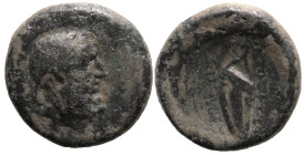 Greek
KINGS OF THRACE. Mostis (Circa 125-85/79 BC).
AE Bronze (15.2mm 3.25g)
Obv: Laureate head of Zeus right.
Rev: ΒΑΣΙΛΕΩΣ / ΜΟΣΤΙΔΟΣ. Bow in qu...