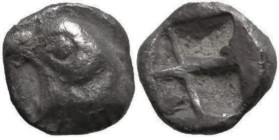 Greek
TROAS. Abydos. (500-480 BC)
AR Tetartemorion (5.5mm 0.2g)
Obv: Head of eagle left
Rev: Quadripartite incuse square.
asiaminorcoins.com Coin...