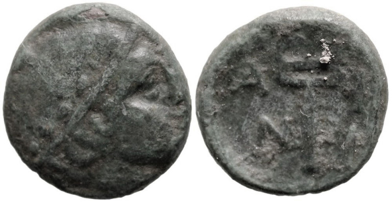 Greek
THRACE. Ainos. (Circa 440-412 BC).
AE Bronze (10mm 0.93g)
Obv: Head of ...