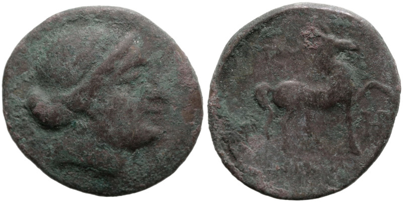 Greek
AEOLIS. Kyme. (Circa 250-200 BC).
AE Bronze (22mm 5.93g)
Obv: Head of t...