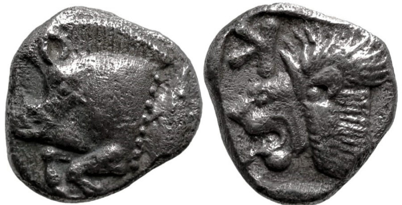 Greek
MYSIA. Kyzikos. (Circa 450-400 BC)
AR Obol (8.5mm 0.79g)
Obv: Forepart ...