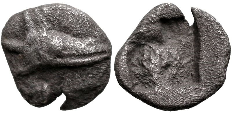 Greek
MYSIA. Kyzikos. (Circa 550-450 BC).
AR Hemiobol (8mm 0.38g).
Obv: Head ...