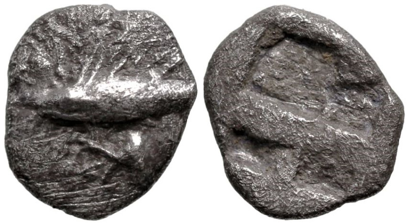 Greek
MYSIA. Kyzikos. (Circa 550-480 BC).
AR Hemiobol (8mm 0.42g).
Obv: Tunny...