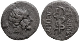 Greek
MYSIA. Pergamon. (circa 200-133 BC).
AE Bronze (16mm 5.3g)
Obv: Laureate head of bearded Asklepios right
Rev: ΑΣΚΛΗΠΙΟΥ ΣΩΤΗΡΟΣ, snake coile...