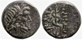Greek
MYSIA Pergamon. (200-30 BC).
AE Bronze (15mm 3.97g)
Obv: Bearded head of Asklepios right.
Rev: Serpent-entwined staff of Asklepios
SNG von ...