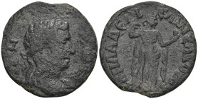 Roman Provincial
LYDIA. Philadelphia. Semi-autonomous issue. (198-268 AD).
AE Bronze (31.1mm 5.02g)
Obv: ΔHMOC, unbearded head of Demos right, hair...