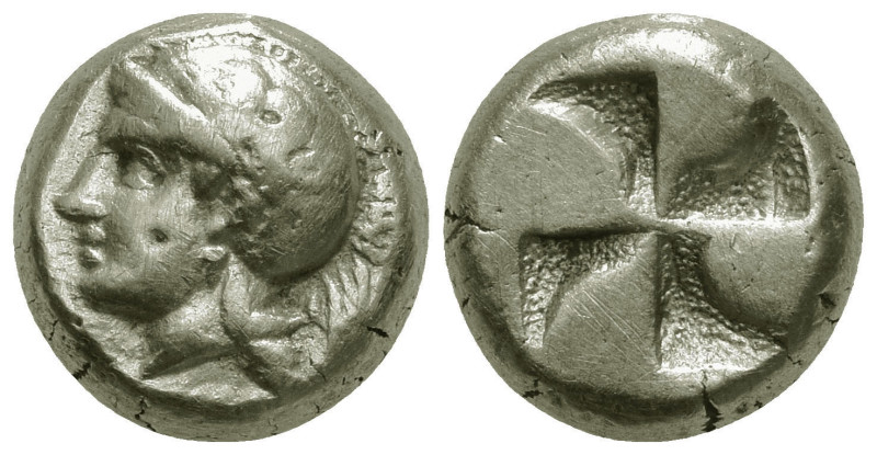 Greek
IONIA. Phokaia. (Circa 478-387 BC)
EL Hekte (8.1mm 2.52g)
Obv: Helmeted...
