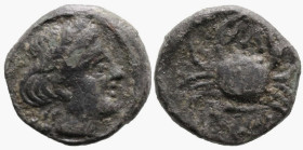 Greek
MYSIA. Priapos. (4th century BC).
AE Bronze (10.08mm 1.16g)
Obv: Laureate head of Apollo right
Rev: Crab; harpa below.
SNG Arikantürk 1096–...