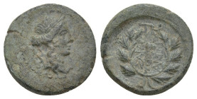 Greek
LYDIA. Sardes. (Circa 2nd-1st centuries BC)
AE Bronze (14mm 3.75g)
Obv: Laureate head of Apollo right.
Rev: ΣAPΔIA / NΩN. Club right within ...