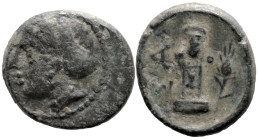 Greek
THRACE. Sestos. (Circa mid 4th century BC).
AE Bronze (13mm 1.88g)
Obv: Female head to left, wearing sphendone
Rev: Herm facing; ΣΑ to left,...