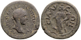 Roman Provincial
PAMPHYLIA. Sillyum. Philip II (247-249 AD).
AE Bronze (20mm 4.47g)
Obv: [?] ΦΙΛΙΠΠOC [?]. Laureate head right.
Rev: CIΛΛΥEΩΝ. Tyc...