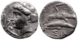 Greek
PAPHLAGONIA. Sinope. (Circ late 4th century BC).
AR drachm (18mm 5.93g)
Obv: Head of nymph left, hair held hair in saccos, wearing sphendone,...