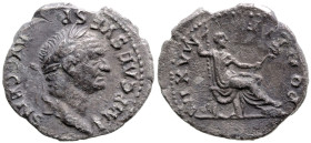 Roman Imperial
Vespasian (69-79 AD). Rome
AR Denarius (20mm 3.03g)
Obv: IMP CAES VESP AVG CENS, laureate head to right
Rev: PONTIF MAXIM, emperor ...