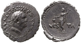 Roman Imperial
Vespasian (69-79 AD). Rome
AR Denarius (20mm 2.96g)
Obv: IMP CAES VESP AVG P M [?]. Laureate head right
Rev: VES-TAVesta standing l...