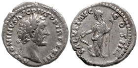 Roman Imperial
Antoninus Pius (138-161 AD). Rome
AR Denarius (18.3mm 3.55g)
Obv: ANTONINVS AVG PIVS P P TR P XXIII. Laureate head right.
Rev: SALV...