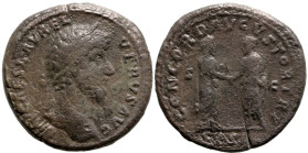 Roman Imperial
Lucius Verus (161-169 AD). Rome
AE Sestertius (34mm 25.6g)
Obv: IMP CAES L AVREL VERVS AVG, laureate head to right
Rev: CONCORD AVG...